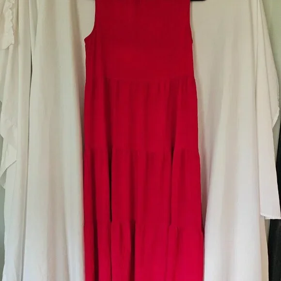 Max Studio Women's Red Dress Sleeveless Tiered Casual Summer Tassels Boho Small - Picture 6 of 11